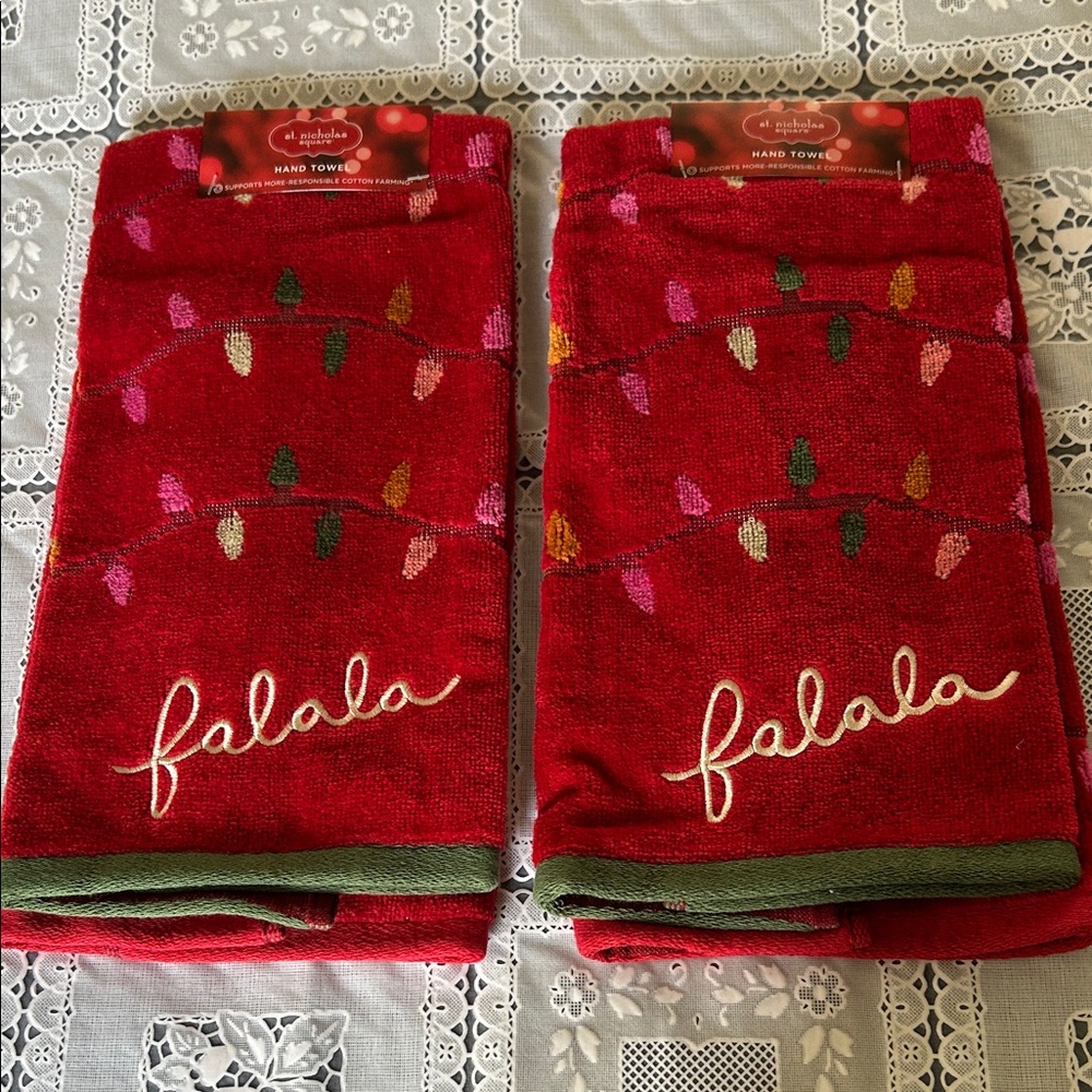 Falala Red Holiday Hand Towels with Multicolor Lights (Set of 2)